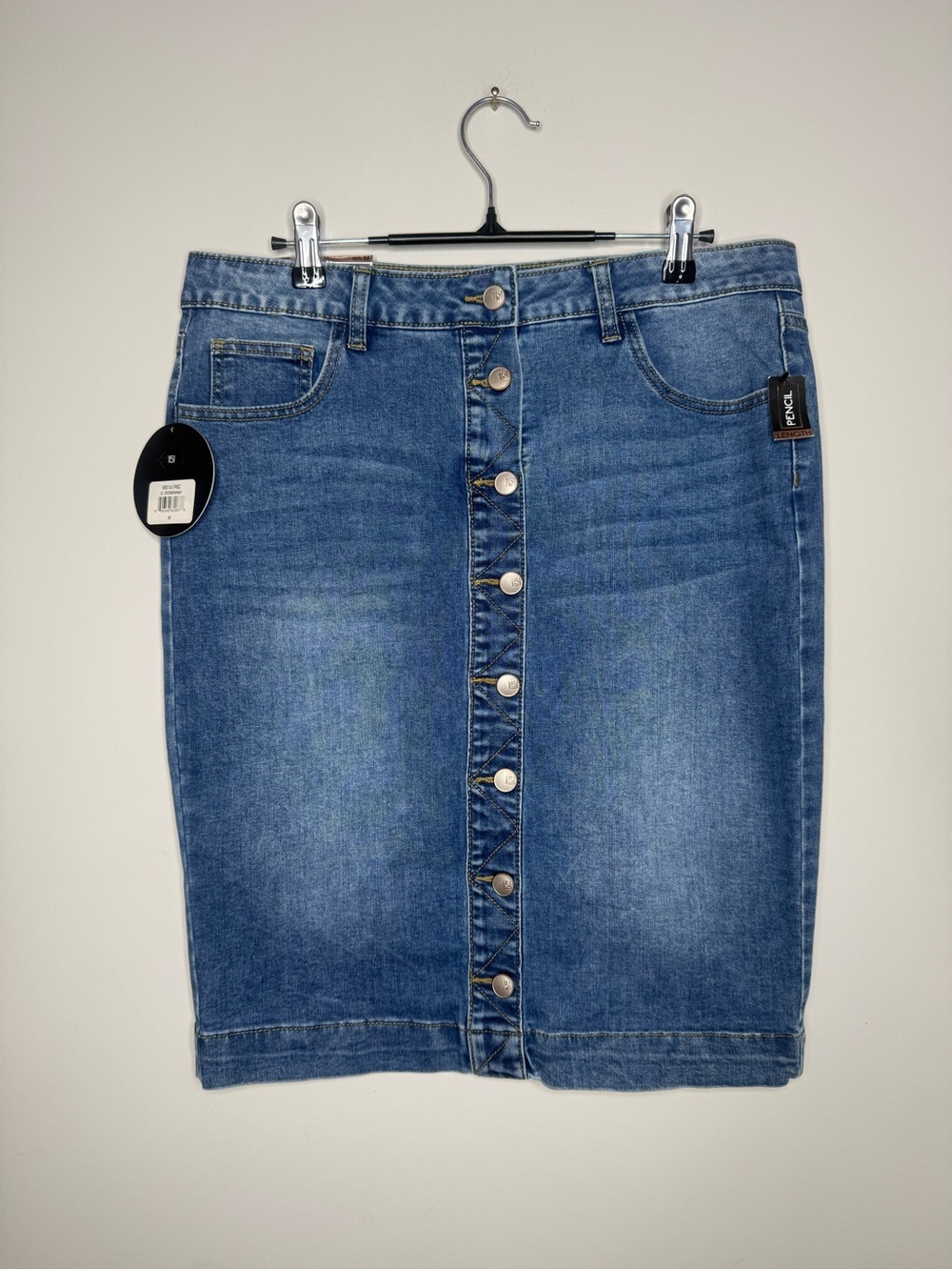 Front Button Blue Denim Pencil Skirt - Picture 1 of 8